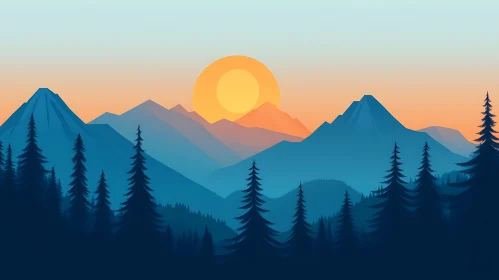Serene Mountain View with Rising Sun