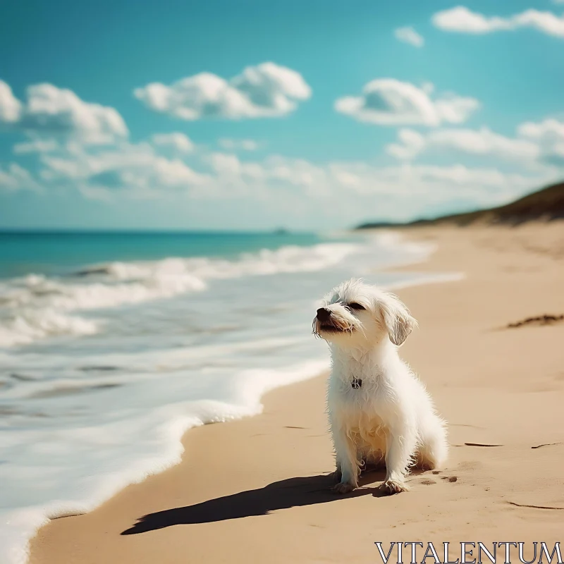 Serene Beach Scene with a Contented Dog AI Image