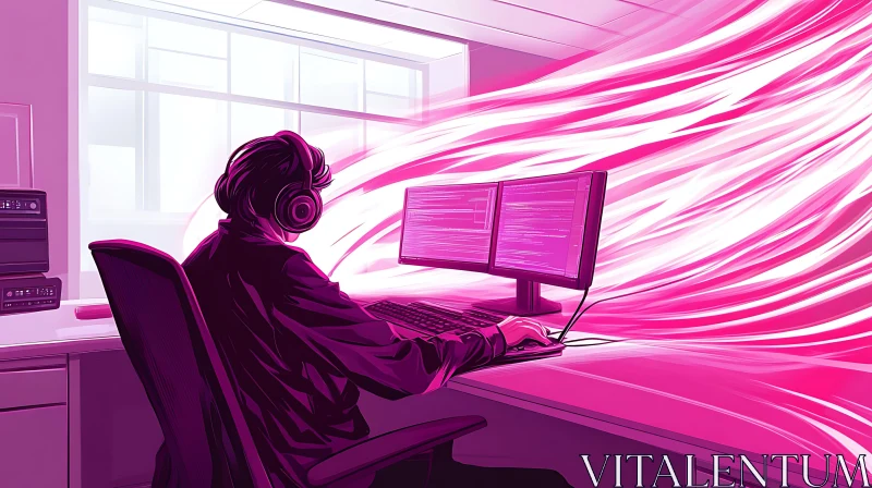 Pink Themed Coding Station AI Image