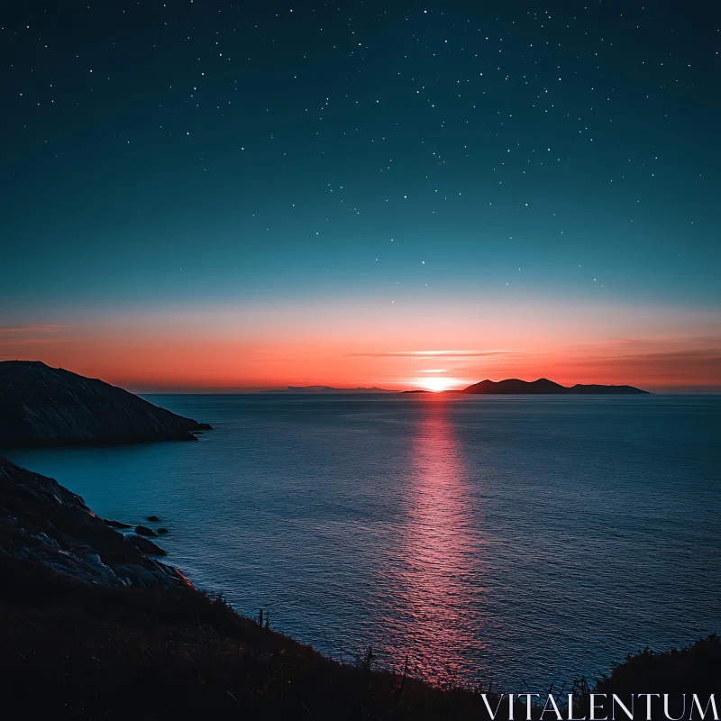 Coastal Sunset with Island View AI Image