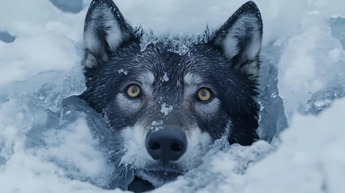 Icy Gaze: A Wolf's Winter Portrait