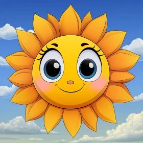 Happy Sun Cartoon with Sky Background