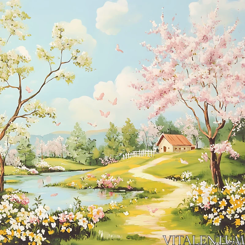 Blossoming Springtime Cottage Retreat AI Image