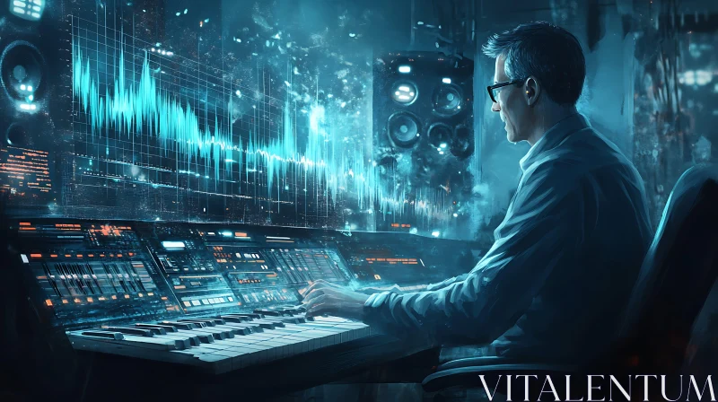 AI ART Man Composing Music with Synthesizer