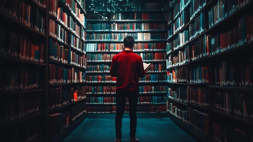 Man Reading in Vast Library