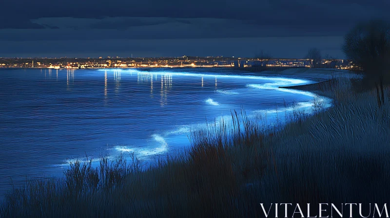 AI ART Luminous Waves at Night