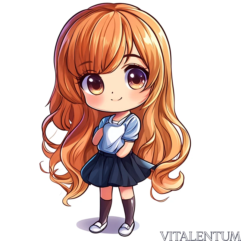 Adorable Chibi Girl in Blue and White Outfit AI Image