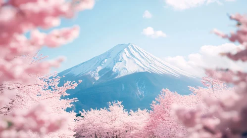 Fuji Mountain with Pink Sakura Flowers