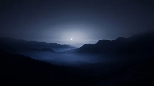 Moonlit Mountain Range at Night