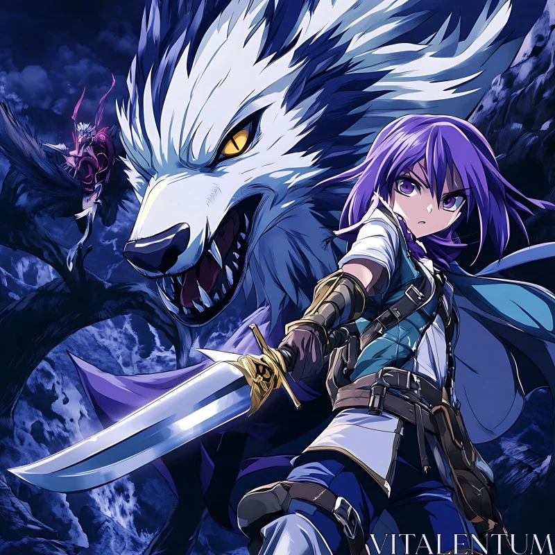 Fantasy Anime Character and Beast AI Image