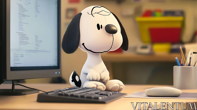 AI ART Snoopy Working at the Computer