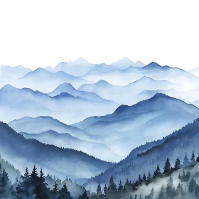 Misty Blue Mountain Forest View