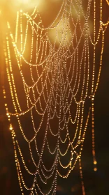 Illuminated Dewy Spiderweb at Sunrise