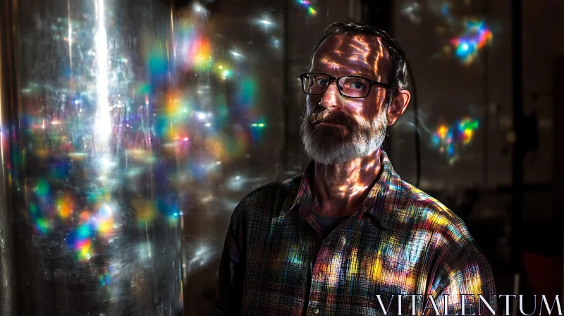 Man Bathed in Colorful Light AI Image
