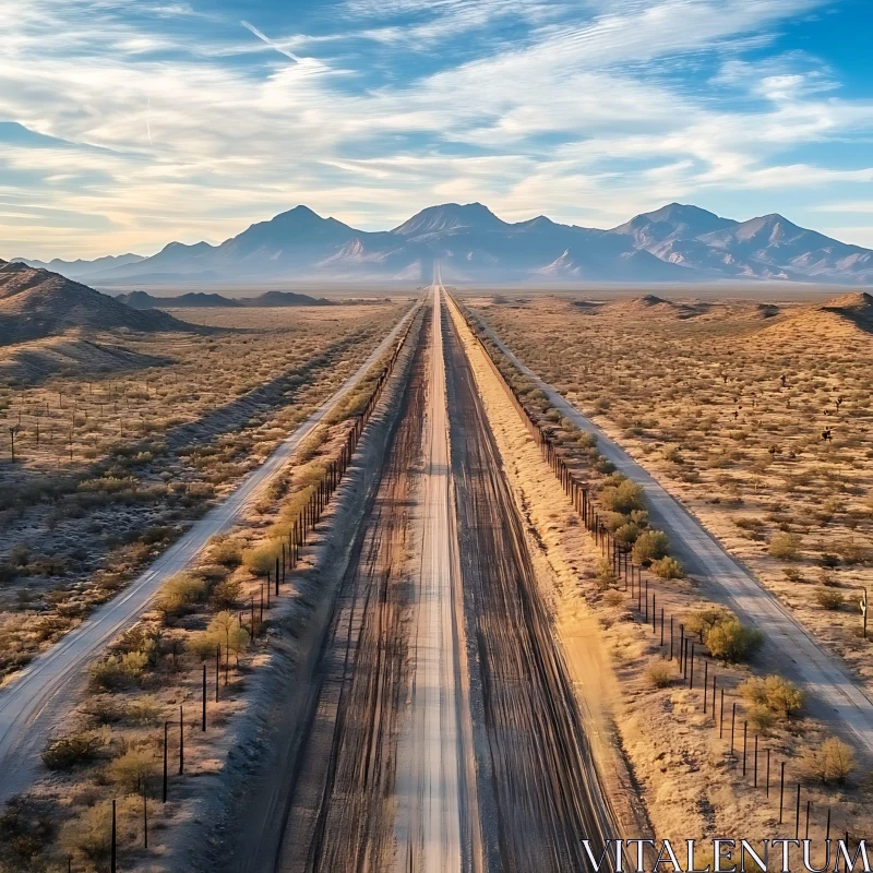 Straight Road to Mountain Range AI Image