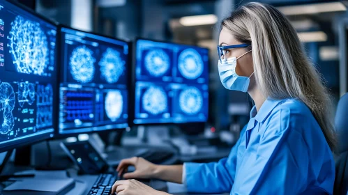 Woman in Lab Coat Examining Medical Data