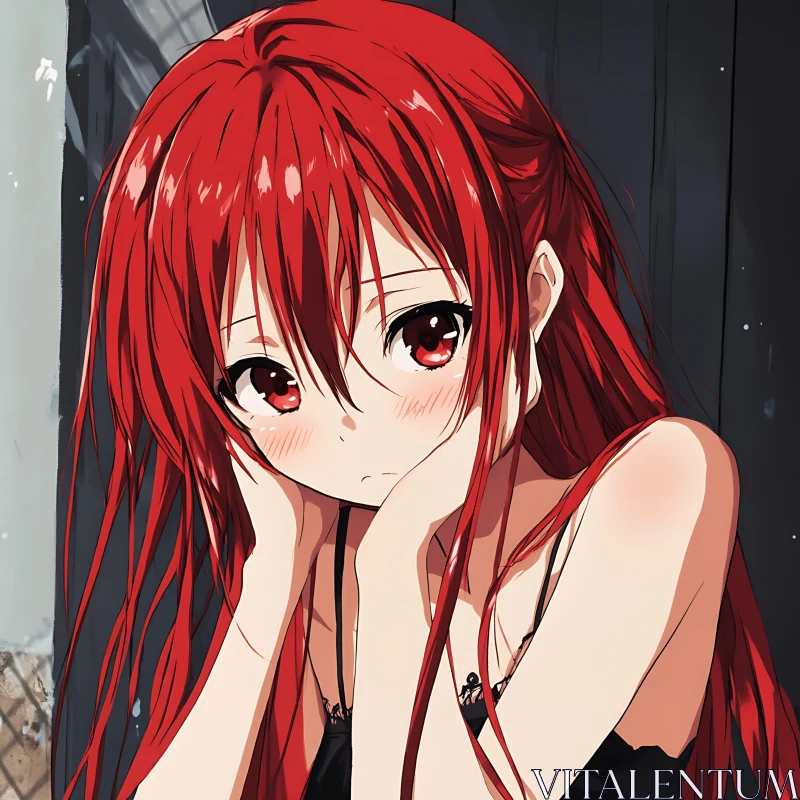 AI ART Emotional Anime Girl Portrait with Red Hair