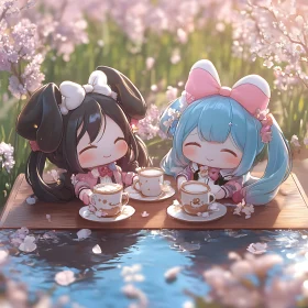 Adorable Springtime Tea Party with Anime Characters