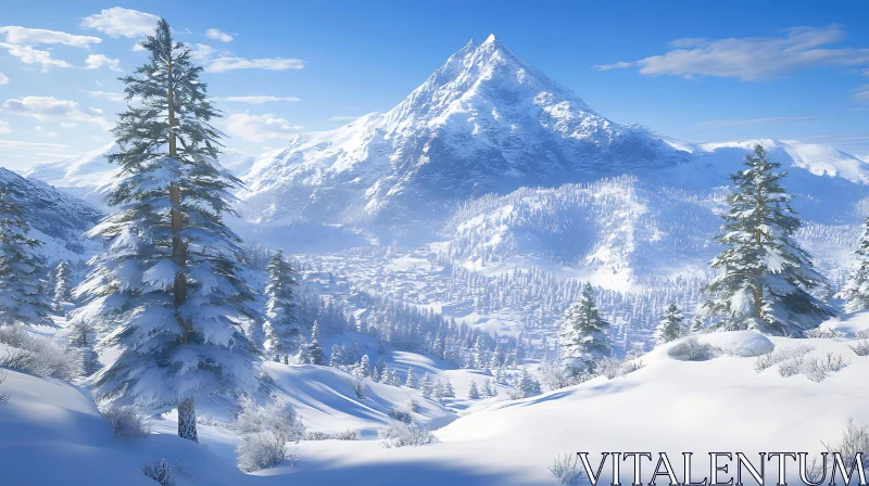 AI ART Winter Scenery with Snow-Capped Peaks