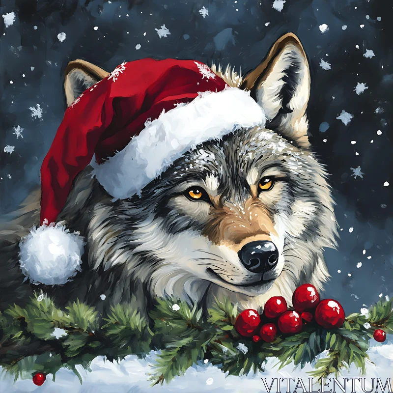 Winter Wolf with Christmas Decoration AI Image