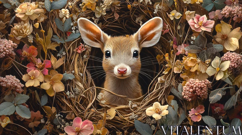 Floral Nest Rabbit Art AI Image