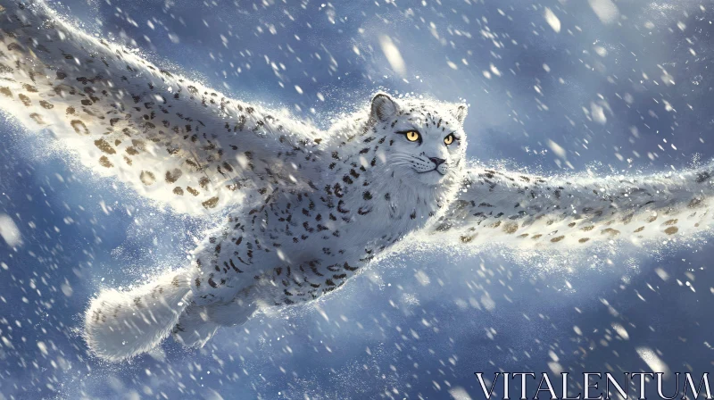 AI ART Winged Snow Leopard Soaring