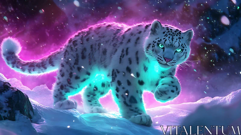 Glowing Snow Leopard Portrait AI Image