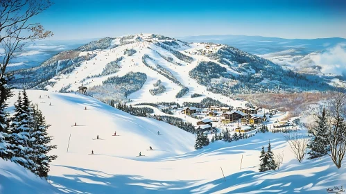 Snowy Mountain Village in Winter