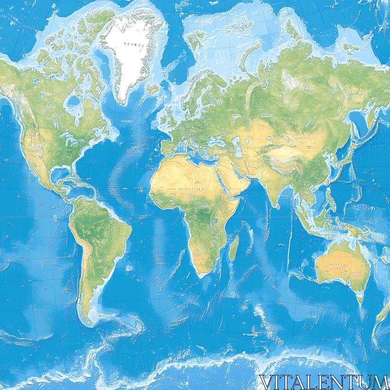 Geographic Representation of Earth's Land and Sea AI Image