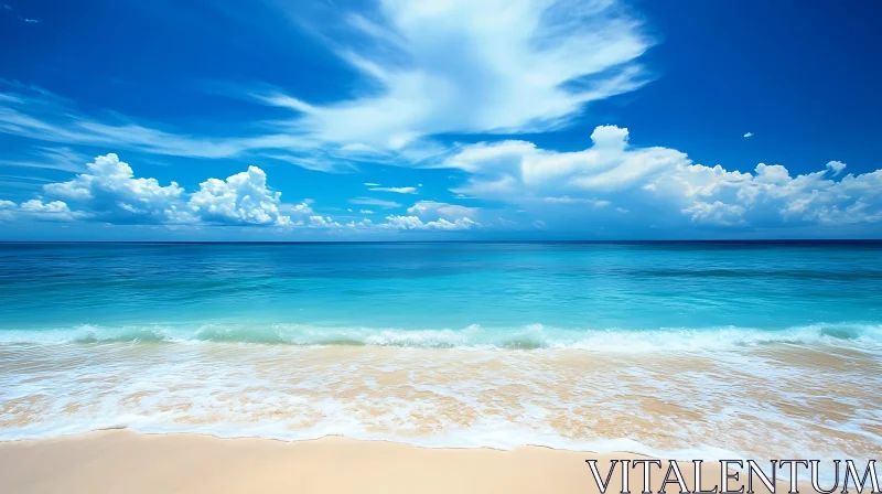 AI ART Tranquil Beach Landscape with Blue Sky