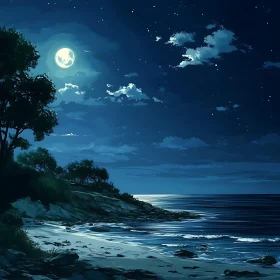 Moonlit Beach at Night