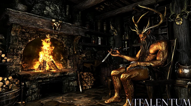 AI ART Mystical Creature Relaxing by the Hearth