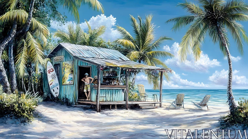 Seaside Bar with Palm Trees AI Image