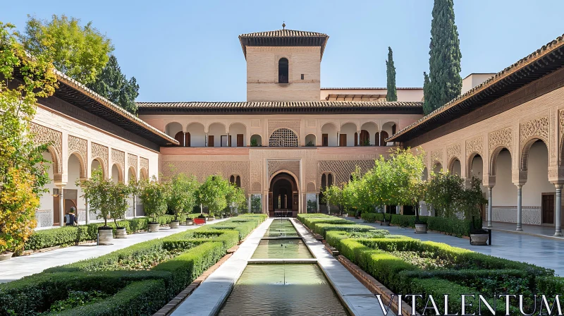 Stunning Historical Courtyard with Garden and Tower AI Image