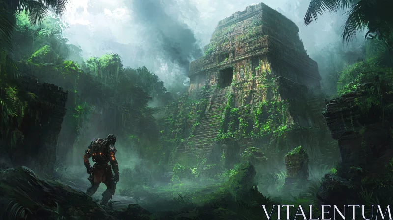 Warrior at the Jungle Temple Ruins AI Image