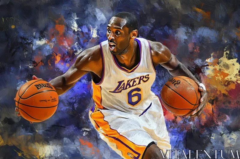 Lakers Basketball Player in Action - Vibrant Oil Painting AI Generated Image AI Image