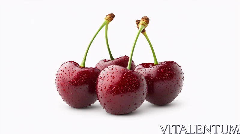 Fresh Cherries with Dewdrops AI Image