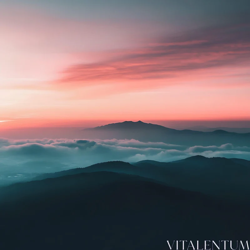 Mountain Range at Pink Sunset AI Image