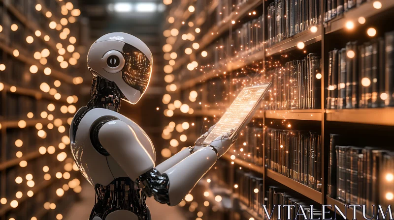 AI Robot Reading in a Library AI Image