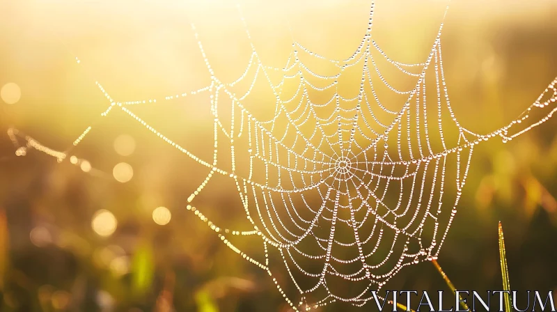 Glistening Dewdrops on Spider Web AI Image