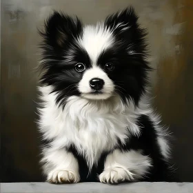 Cute Black and White Puppy with Fluffy Fur