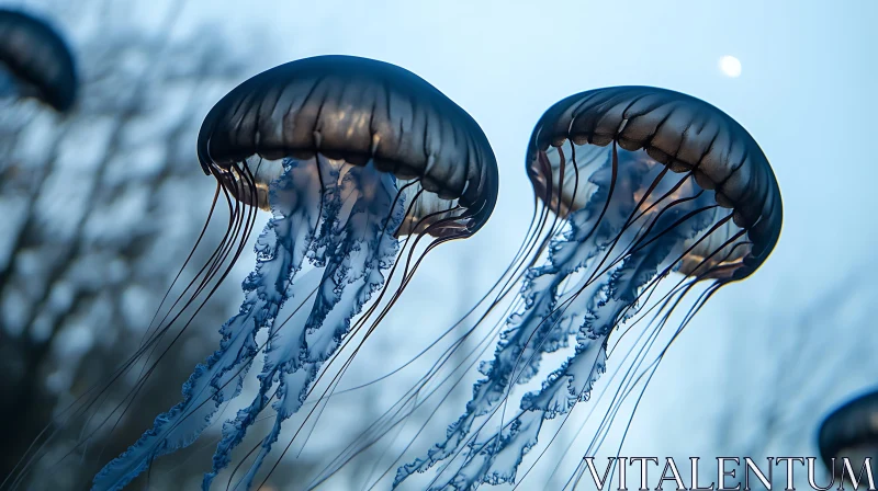 Floating Jellyfish in Blue Waters AI Image