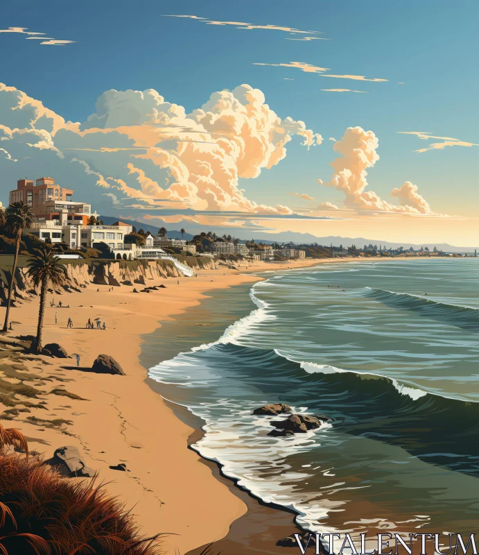 AI ART Peaceful Beachfront with Rolling Ocean Waves