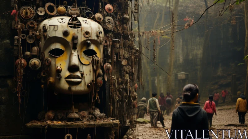 Mysterious Ancient Village with Iron Mask and Jungle AI Image