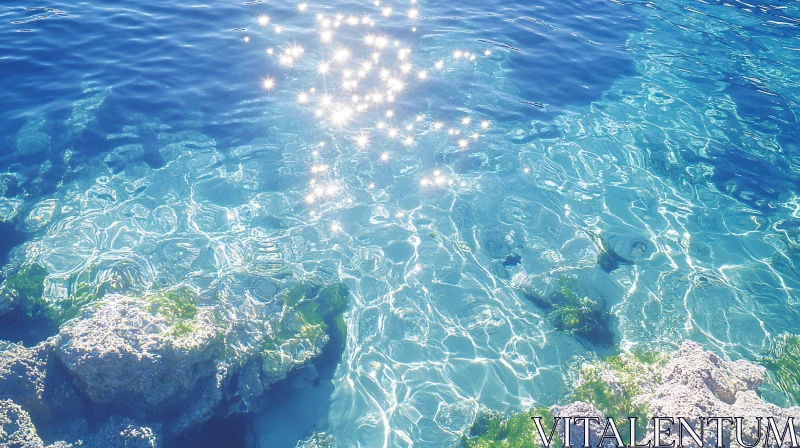 Tranquil Ocean with Sunlight Reflections on the Water AI Image