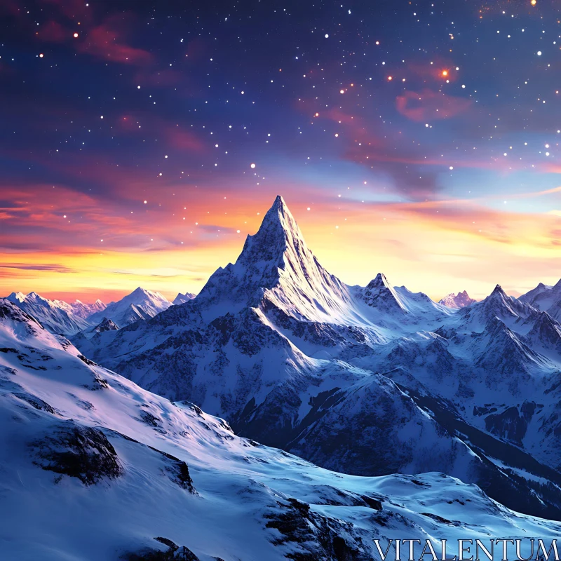 AI ART Winter Mountain Range at Night