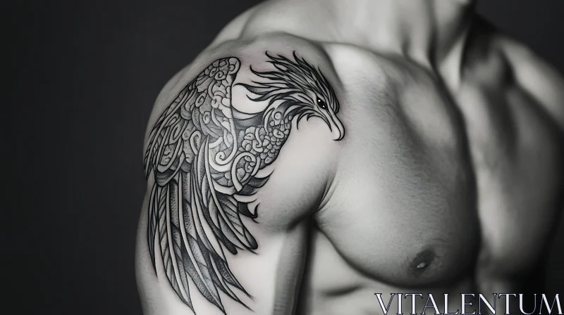 AI ART Man's Shoulder with Eagle Tattoo