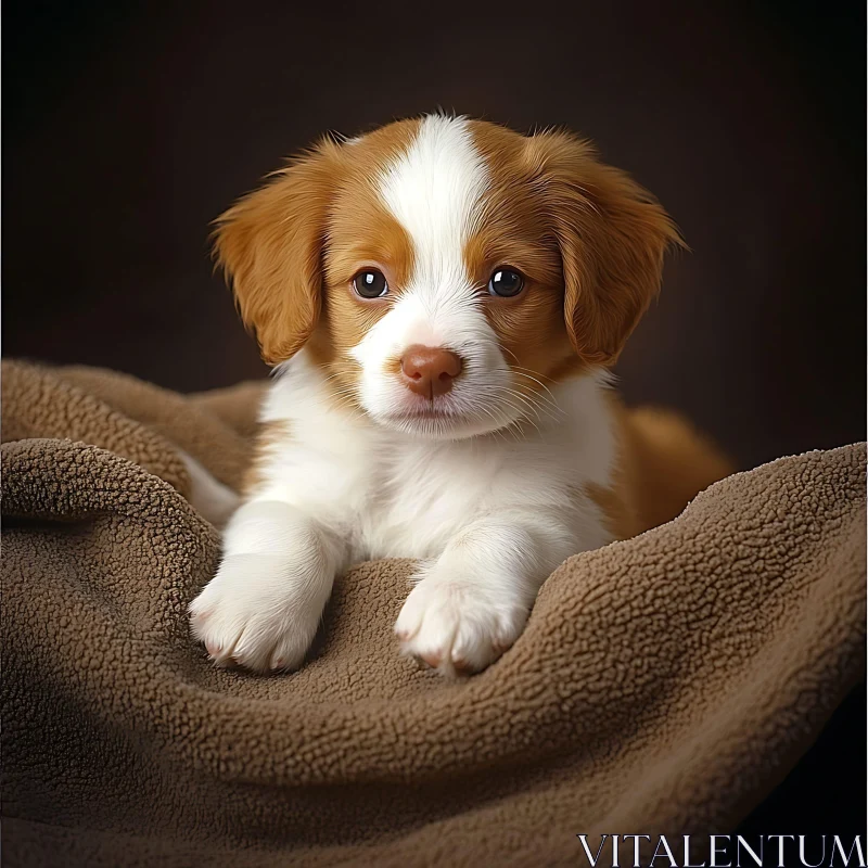 Charming Puppy on a Brown Blanket AI Image