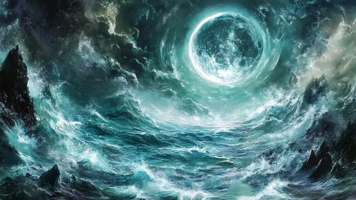 Moonlit Ocean Storm Art