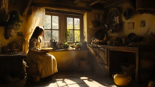 Woman in Rustic Kitchen